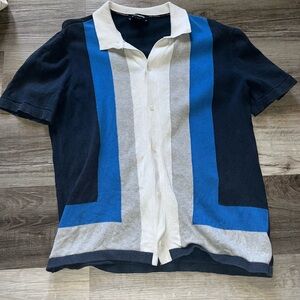 Express Navy and Blue Casual Button Down Shirt